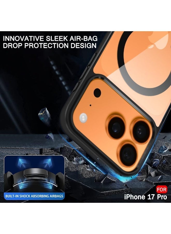 جراب مغناطيسي لهاتف آيفون 17 برو متوافق مع MagSafe، غطاء حماية مقاوم للصدمات، إطار TPU غير لامع بلون موحد، ظهر شفاف مقاوم للخدش (أسود) - Image 5